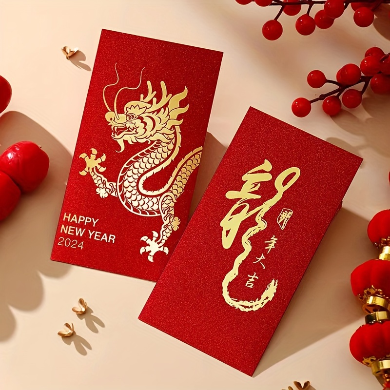 

6/12/24pcs, Year Of The Dragon Red Envelope, 2024 Chinese New Year Money Envelope, Chinese New Year Decoration, Creative Red Packet Bag Perfect For Spring Festival Wedding Birthday