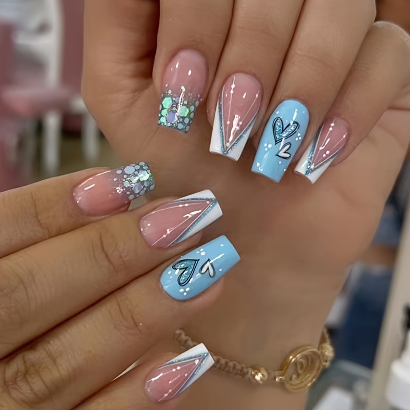 TEMU 24pcs Short Square French Fingernails
