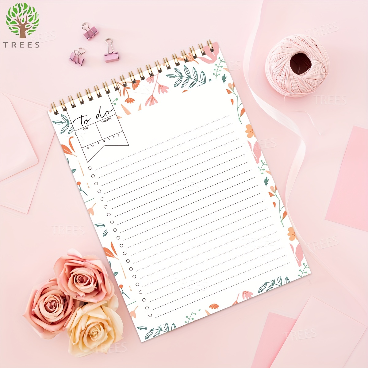 Flower Pattern Daily Planner To Do List Notepad Spiral Organizer