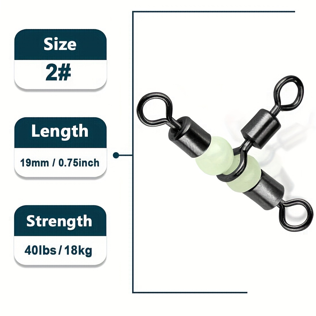 Image of 9km 30pcs Heavy-duty Rolling T-shaped Swivel With Glow Bead, 3 Way Rigs Fishing Tackle Connector, Stainless Steel Swivels For