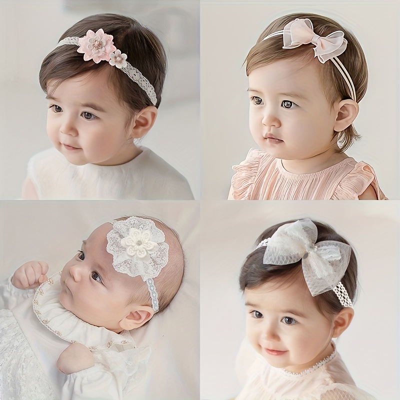 Diademas para bebés niñas de 0 a 3 meses, diadema de flores, lazo a rayas,  banda elástica para el pelo para niñas bebés lazos elásticos (G, talla