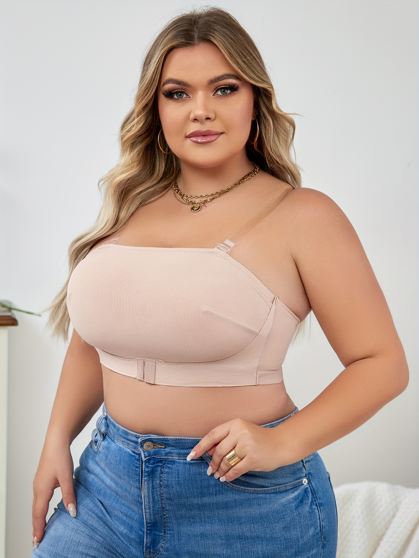 Strapless Tube Top Bra for Women Plus Size Padded Wirefree Bra