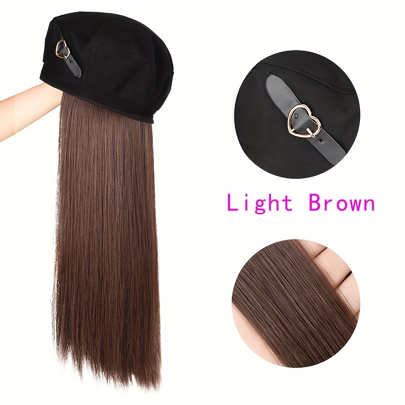 Hat Wigs Long Straight Hair Wig Heart Decor Beret Women Temu