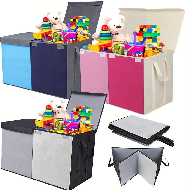 Baúl de juguetes para niños con tapa abatible: caja de juguetes, plegable y  resistente con asas para guardería, sala de juegos, armario y organización