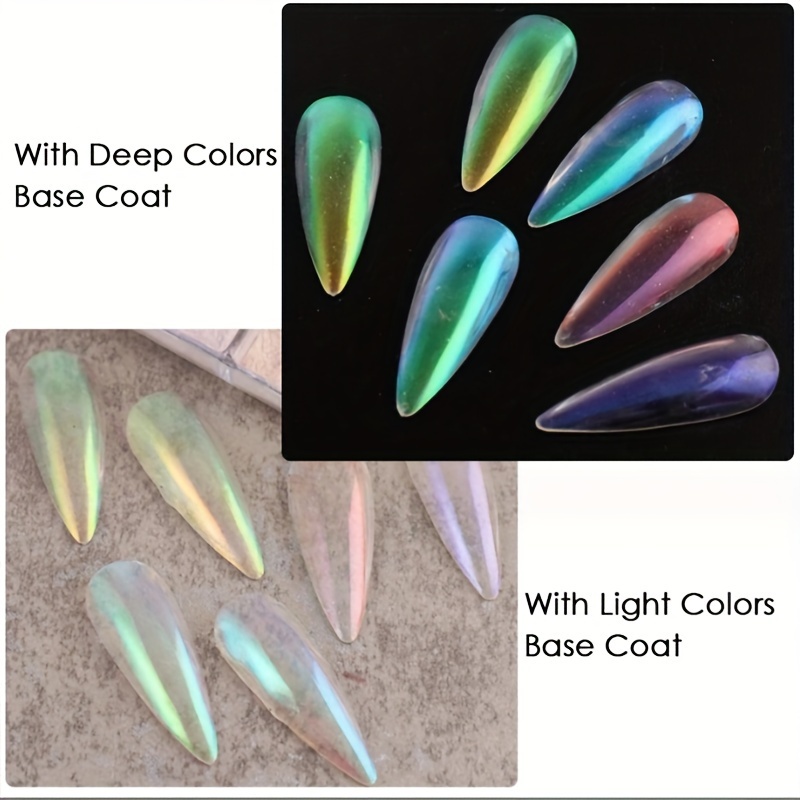 6 Jars Mermaid Nail Art Chrome Powder, Mirror Effect Metallic Pigment  Rainbow Nail Glitter Powder, High Gloss Holographic Aurora Colorful Nail  Glitter