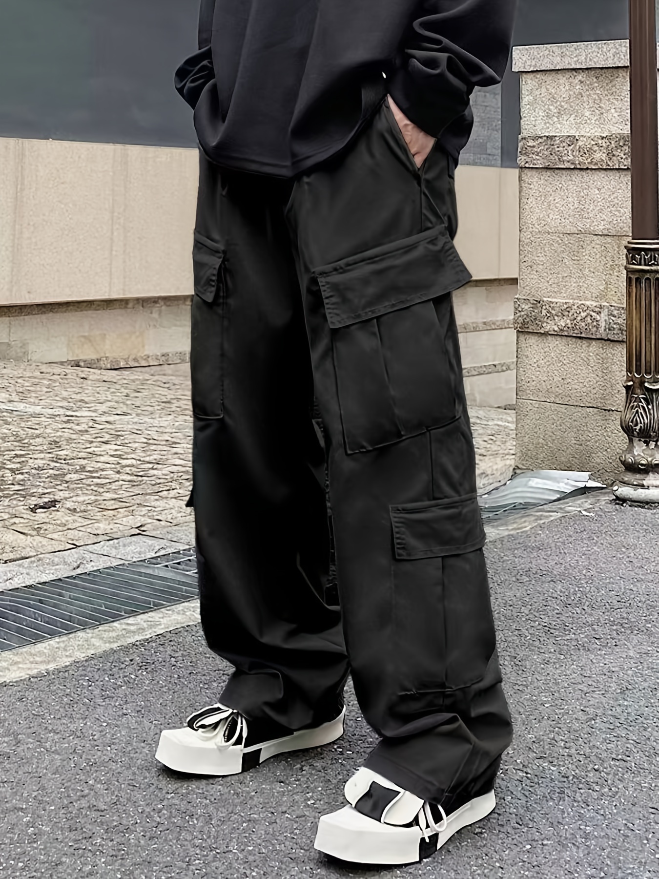 Men's Ruched Loose Cargo Pants, Baggy Pants Shorts Outfit