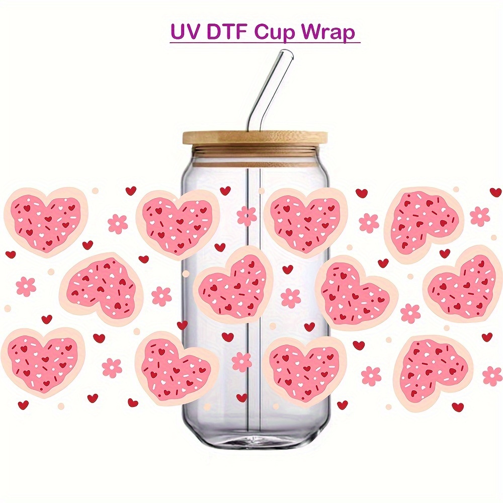 Valentine's heart cup wrap, ready to UV DTf cup wrap, 16 oz cup wrap,  summer cup wrap, permanent, valentine's day cup