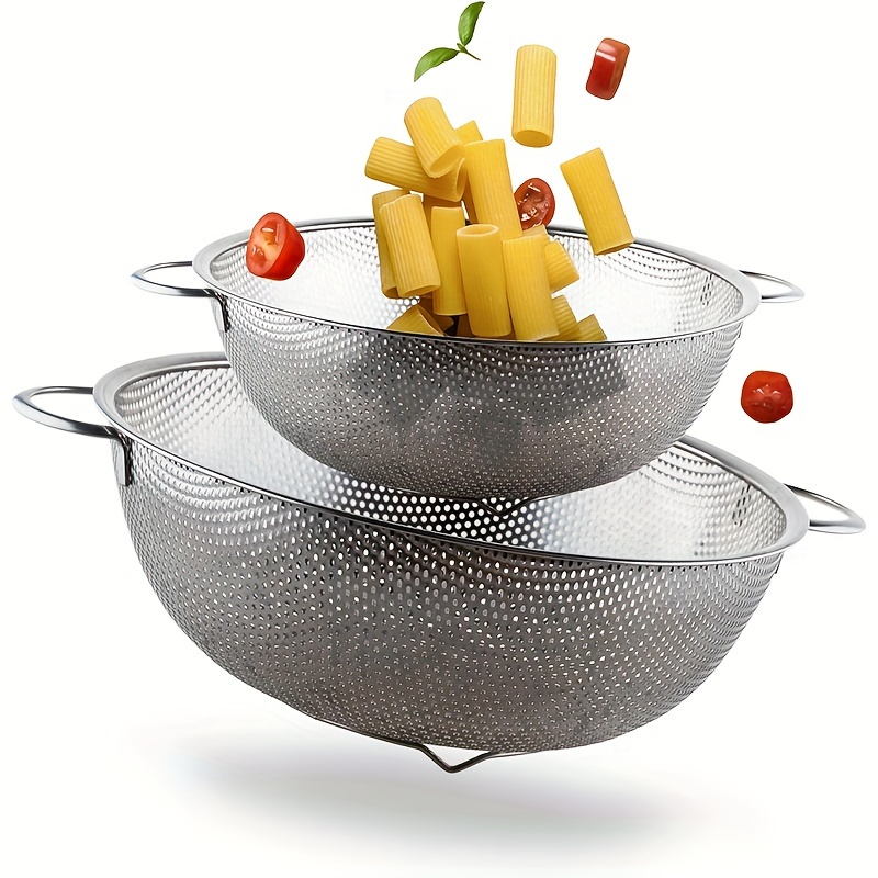 Colador de acero inoxidable: colador de alimentos de cocina con mango  resistente y base de anillo grande y estable
