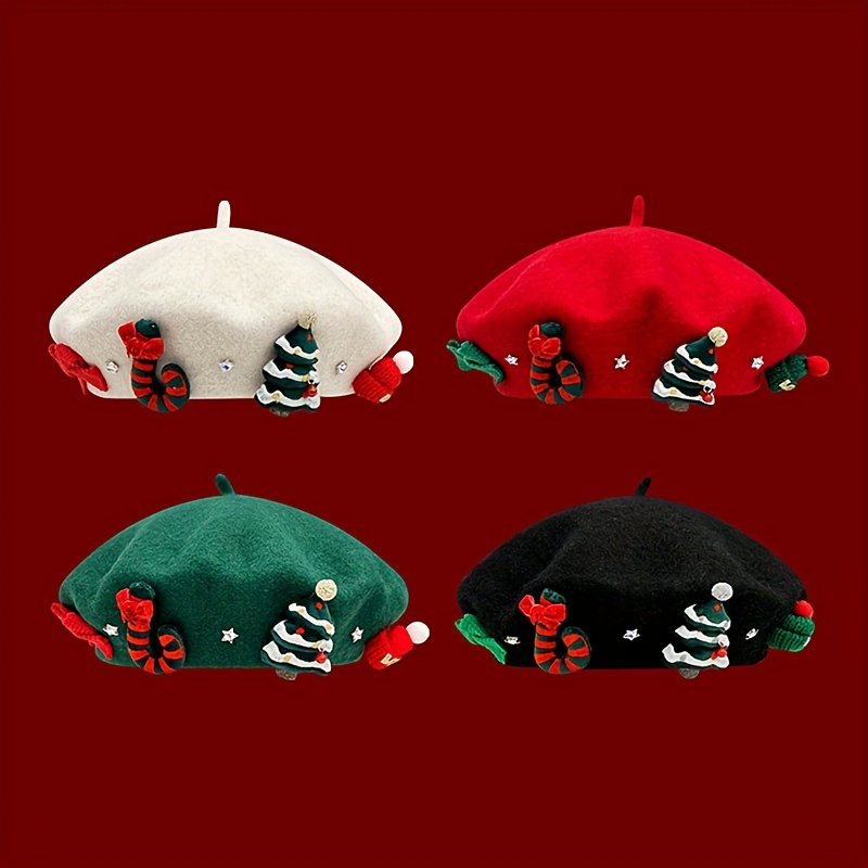 Boinas Navideñas Parche Árbol Navidad Gorros Boina Ligeros - Temu