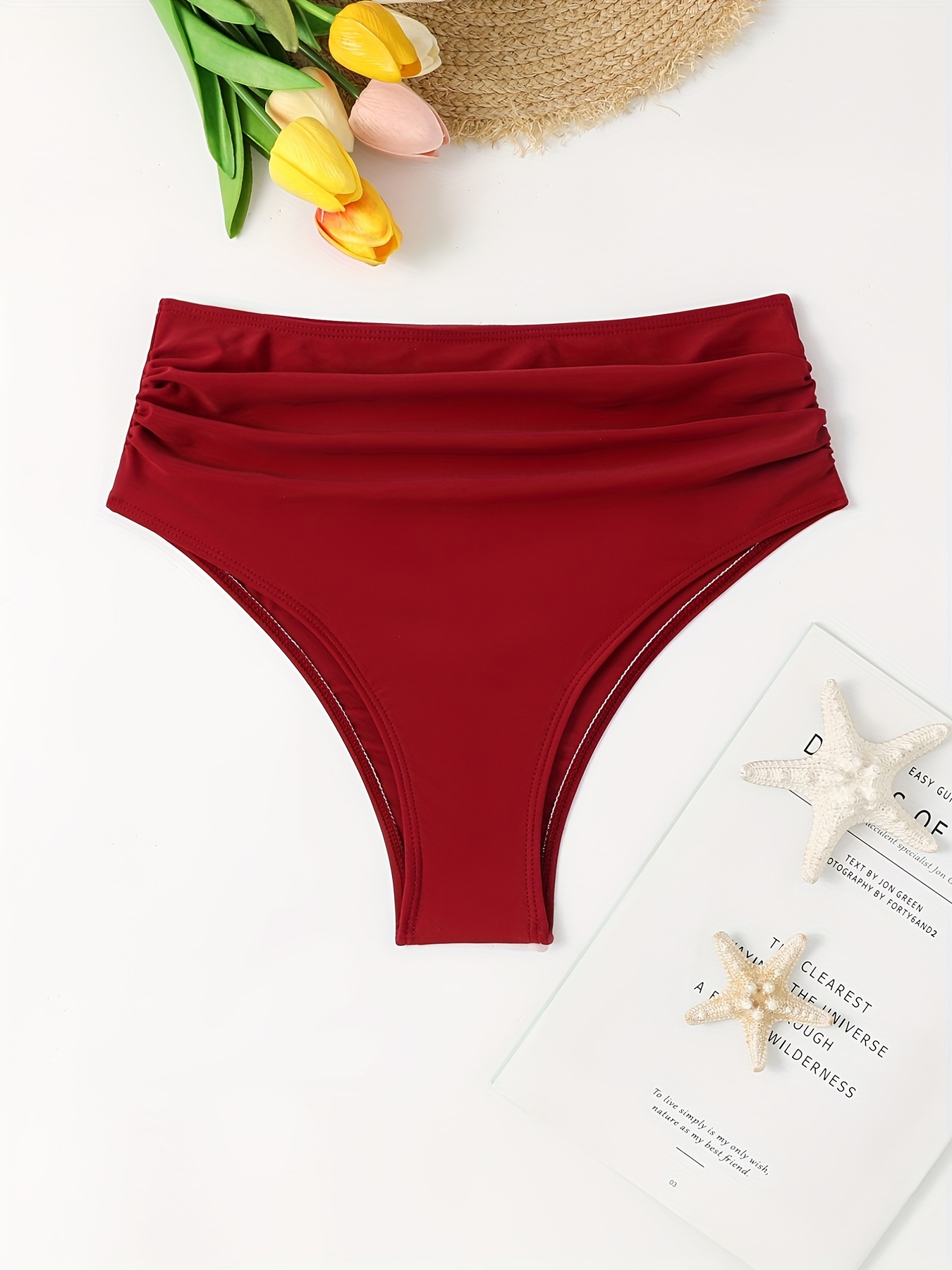 Solid Color Drawstring Stretchy Swimsuit Bottoms High Waist - Temu
