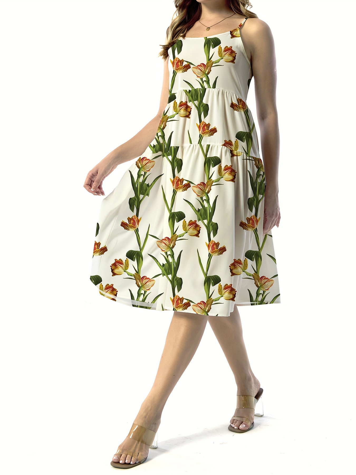 Floral Print Tiered Cami Dress Loose Vacation Casual Dress - Temu