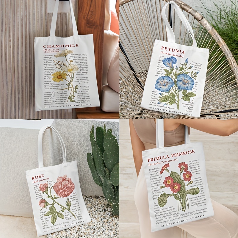 4 Pcs Floral Canvas Tote Bag for Women Teenagers Minimalist Bouquet Cute  Tote Bags Aesthetic Reusable Boho Flower Tote Bag