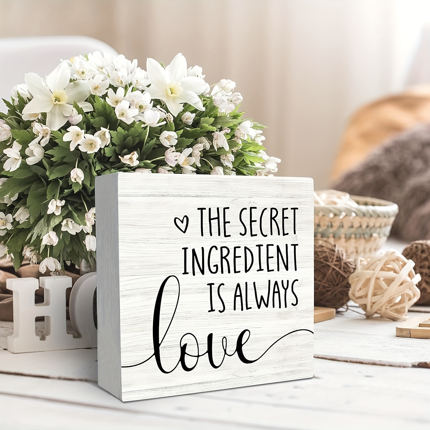 4 Pieces Inspirational Quotes Desk Decor Wood Block Plaque Positive Wooden Table