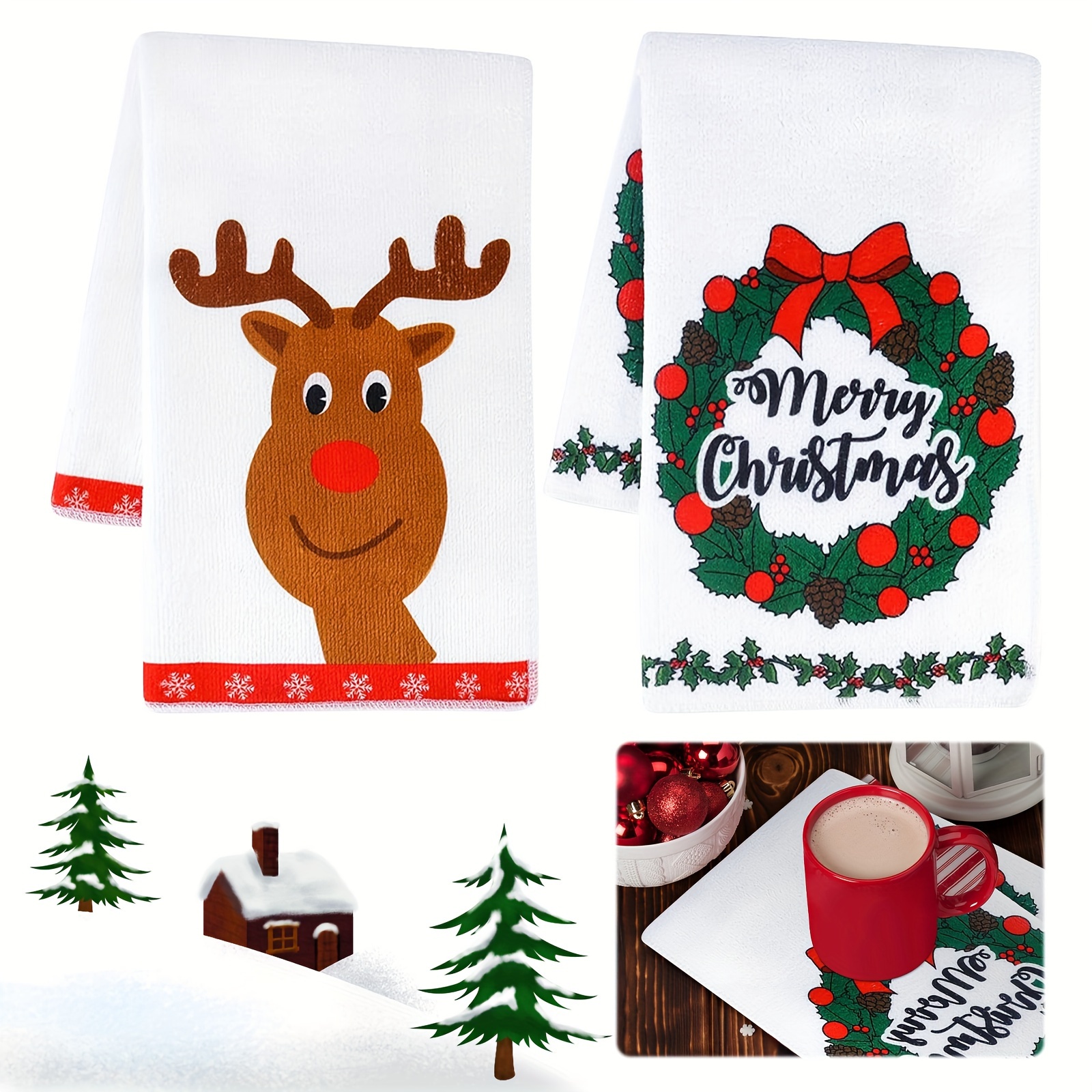 Christmas Kitchen Towels Christmas Tree Plaid Printed Towel - Temu