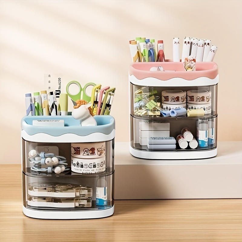 Double Layer Desktop Stationery Rack Storage Holder Multi - Temu