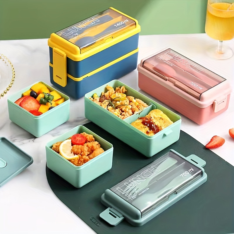 1 Set 1440ml Microwave Safe Plastic Lunch Box With Bag, Cutlery