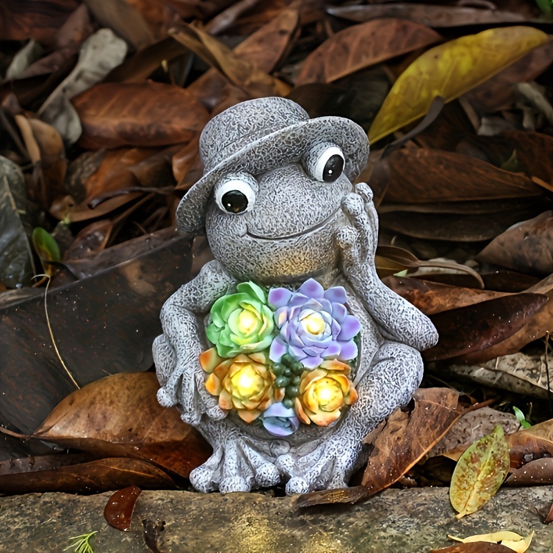 Solar Frog Statue Cute Frog Figurine Outdoor Garden Resin - Temu