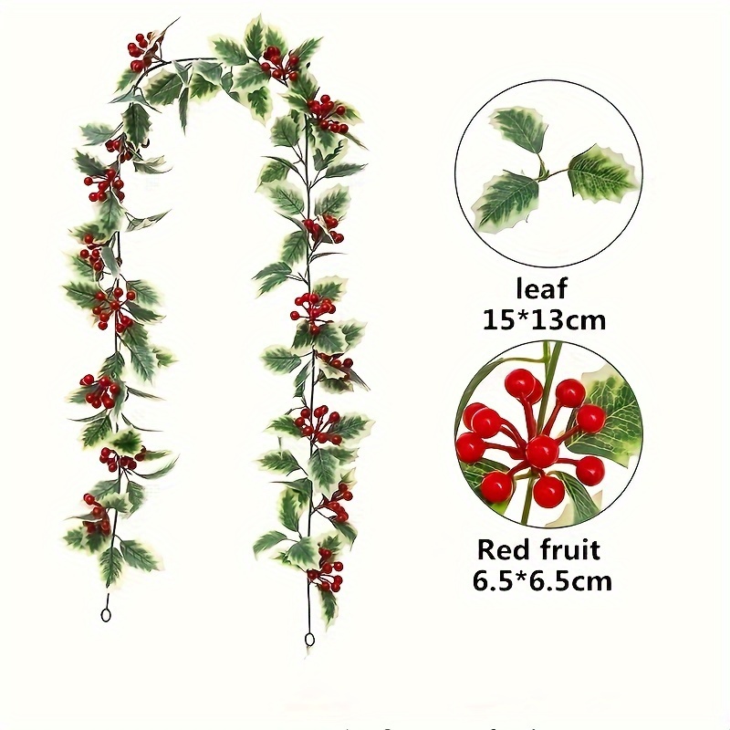 1pc artificial holly christmas wreath flexible artificial holly and wintergreen leaf wreath used for outdoor and indoor tree fireplace mantle door table home winter farmhouse christmas tree decorations holiday new year decor