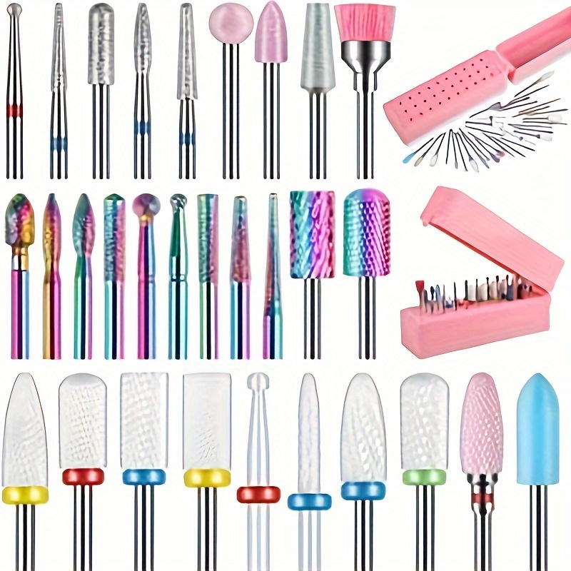 

30pcs/set Nail Polishing Bits, Nail Drill Bits, Pedicure Remover For Acrylic Gel, Nails Polishing Tools, Nail Art Pedicure Manicure Tools, 30 Holes Nail Display Box Set