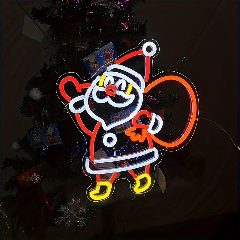 1pc santa claus neon sign 13x14 led christmas neon lights dimmable santa claus night lights for new year christmas bedroom wall decor acrylic christmas decoration gifts for teen girls kids details 1