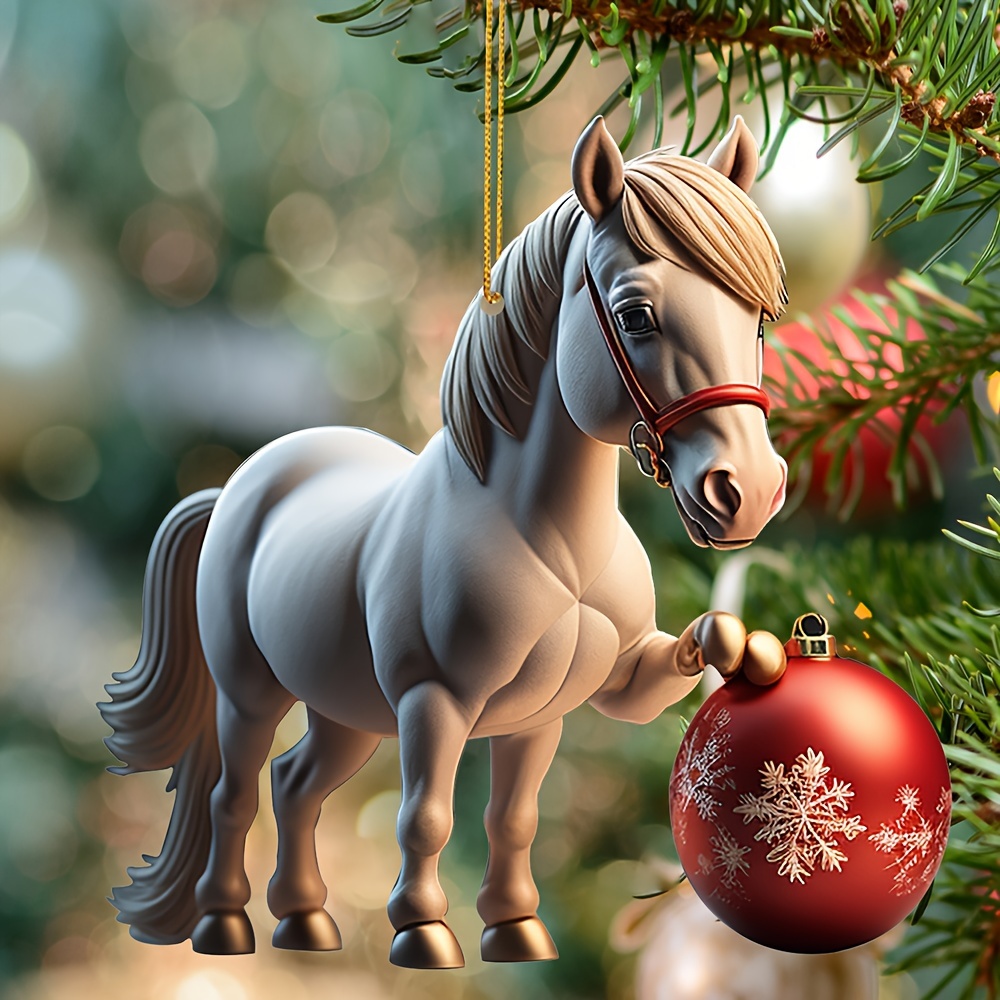 Mortilo 2D Christmas Cute Cartoon Horse Stepping On Christmas Acrylic  Ornaments Christmas Tree Ornaments Cute Cartoon Christmas Horse Ornaments  Christmas White Elephant Gift 1PC room decor A 