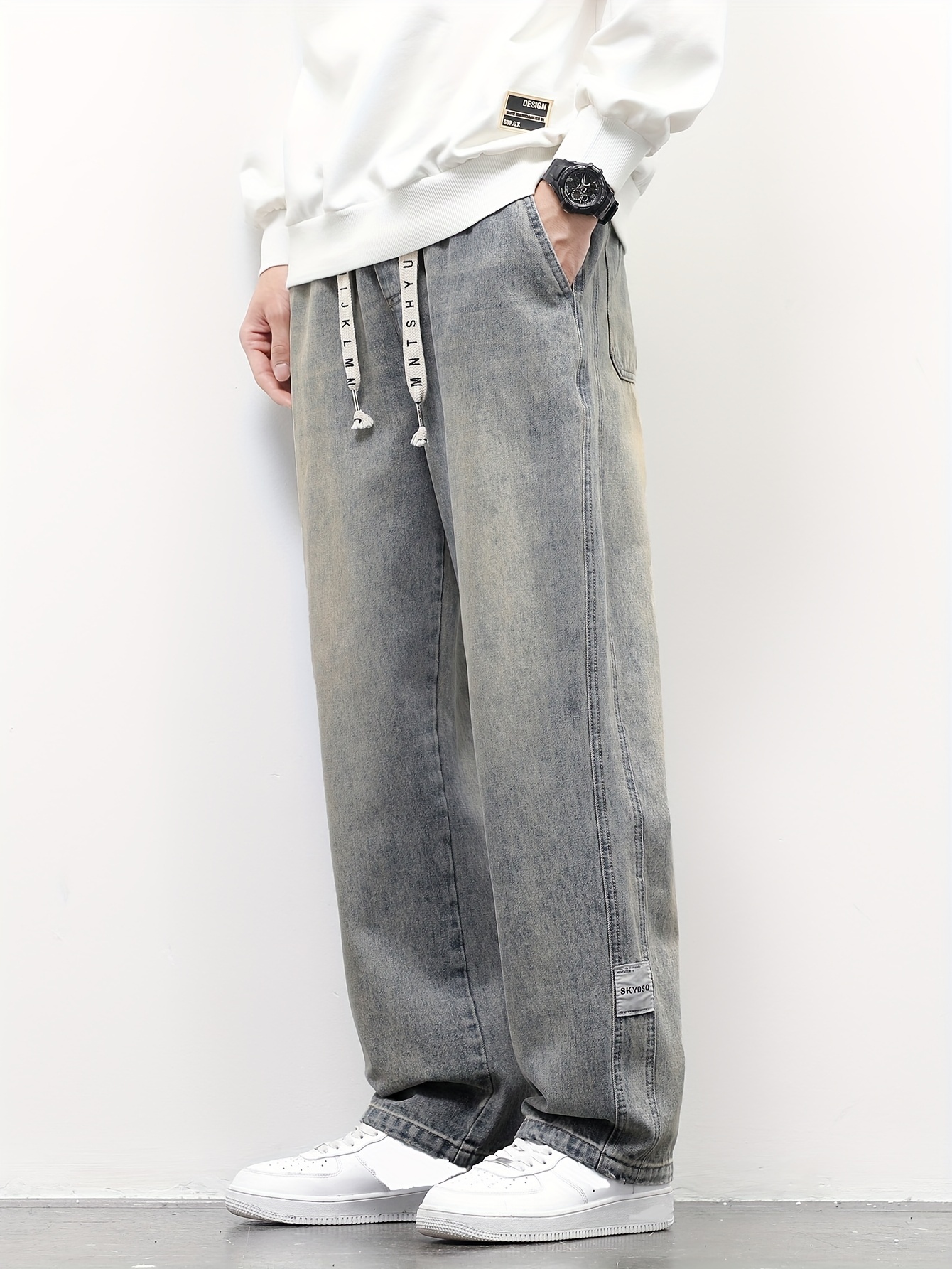 Heavy Denim Wide Drawstring Jeans