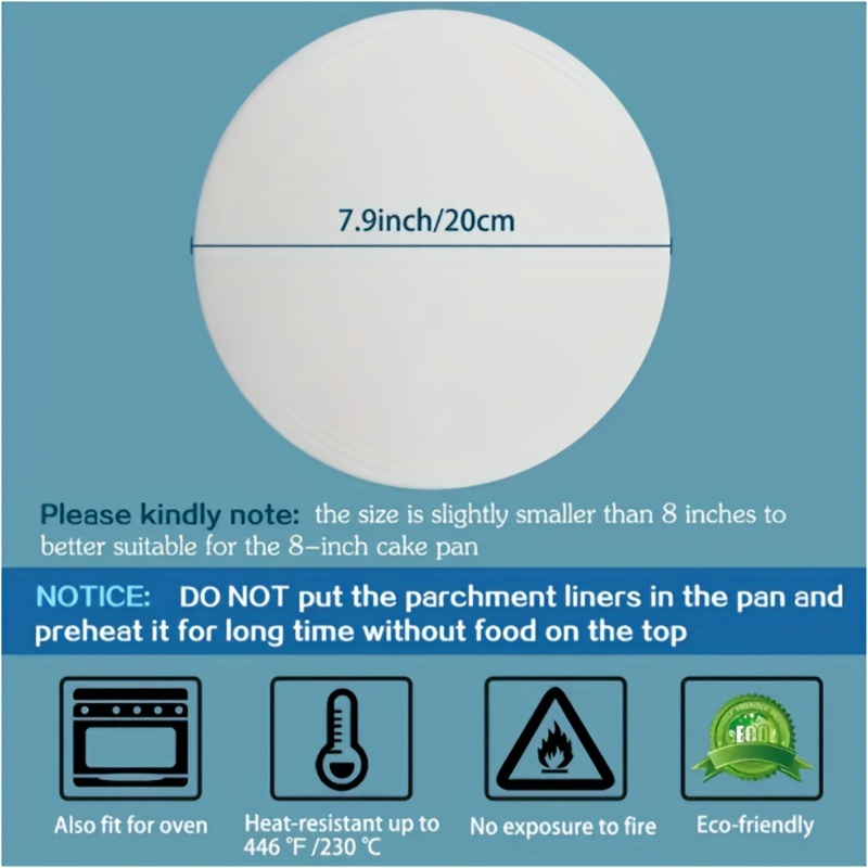 8-Inch Parchment Paper Rounds with Lift Tabs, 100 Sheets Nonstick