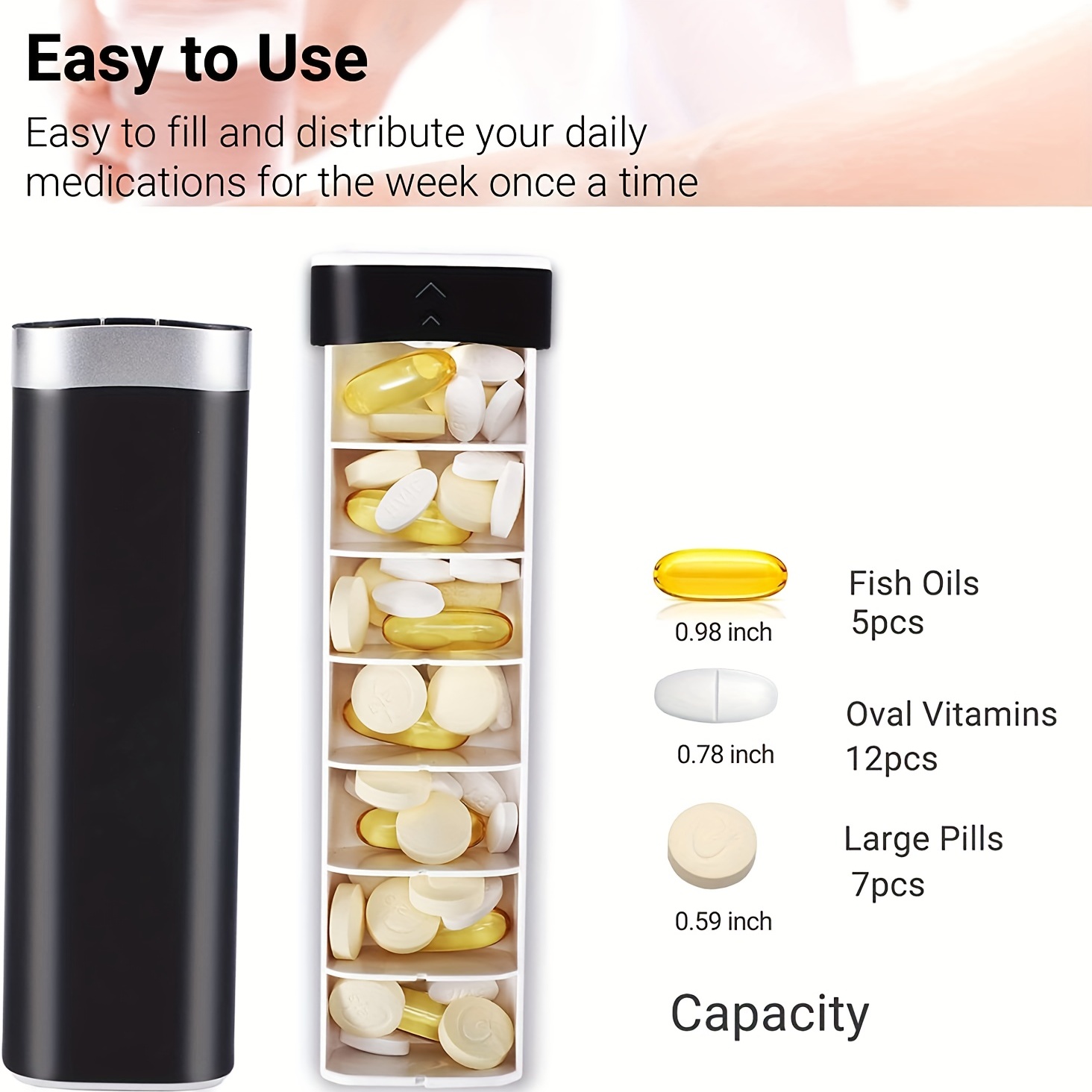 Zoksi Vitamin Bottle Organizer, Supplement Organizer with 7 Large Compartments, Medicine Pill Dispenser with Two Lids, Pill Storage Container for