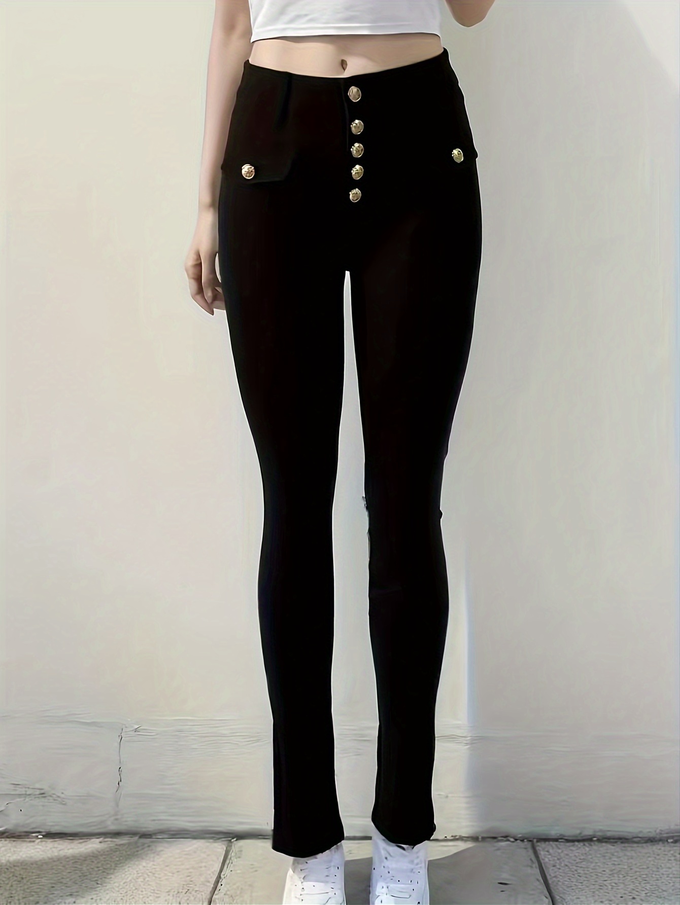 Women's Elegant Solid Pu Leggings Pants Skinny High Waist - Temu