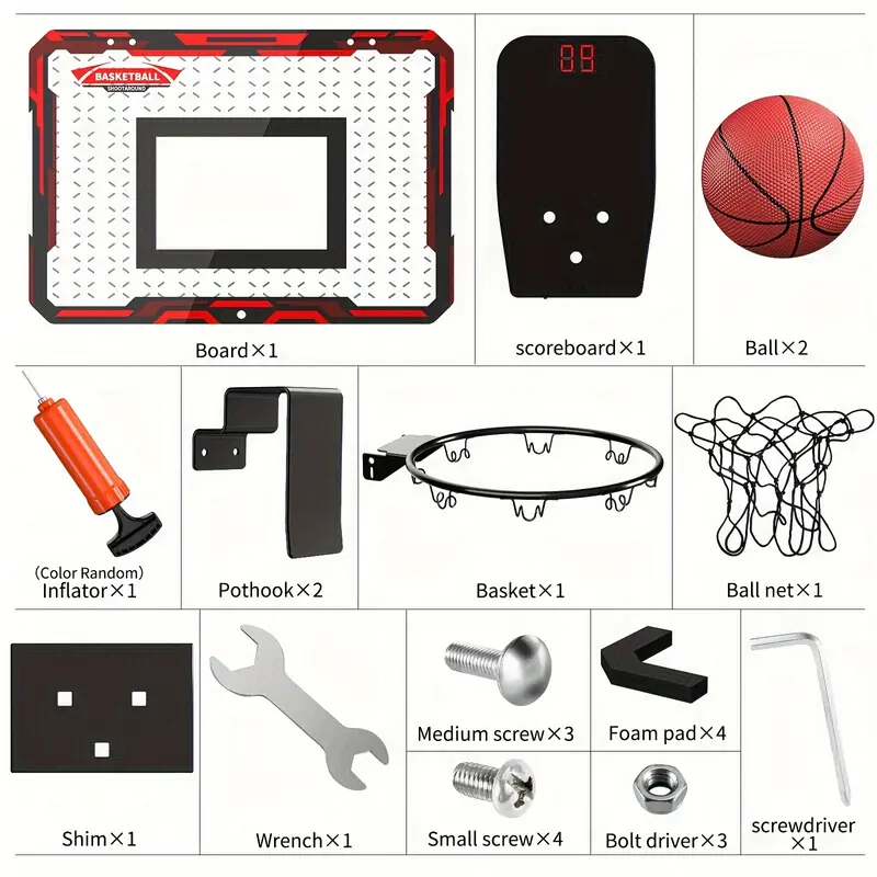 GIANETX Kit de Mini Panier de Basket Accroche sur Porte, Ballon et
