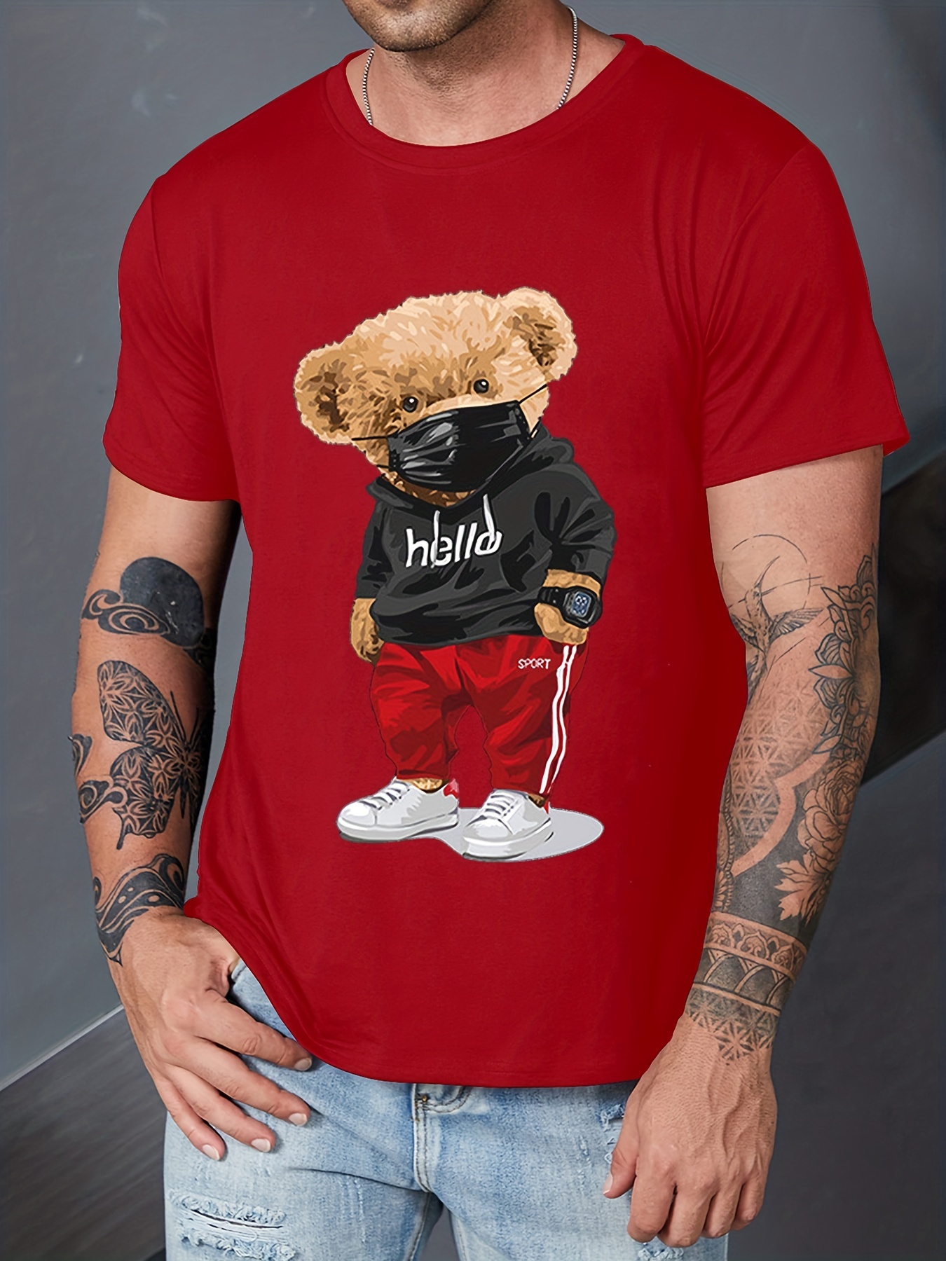 Funny Teddy Bear Basketball Cute Cartoon Print Men's Top, Casual Slightly  Stretch Short Sleeve Crew Neck T-shirt, Men's Tee For Summer - Temu United  Arab Emirates