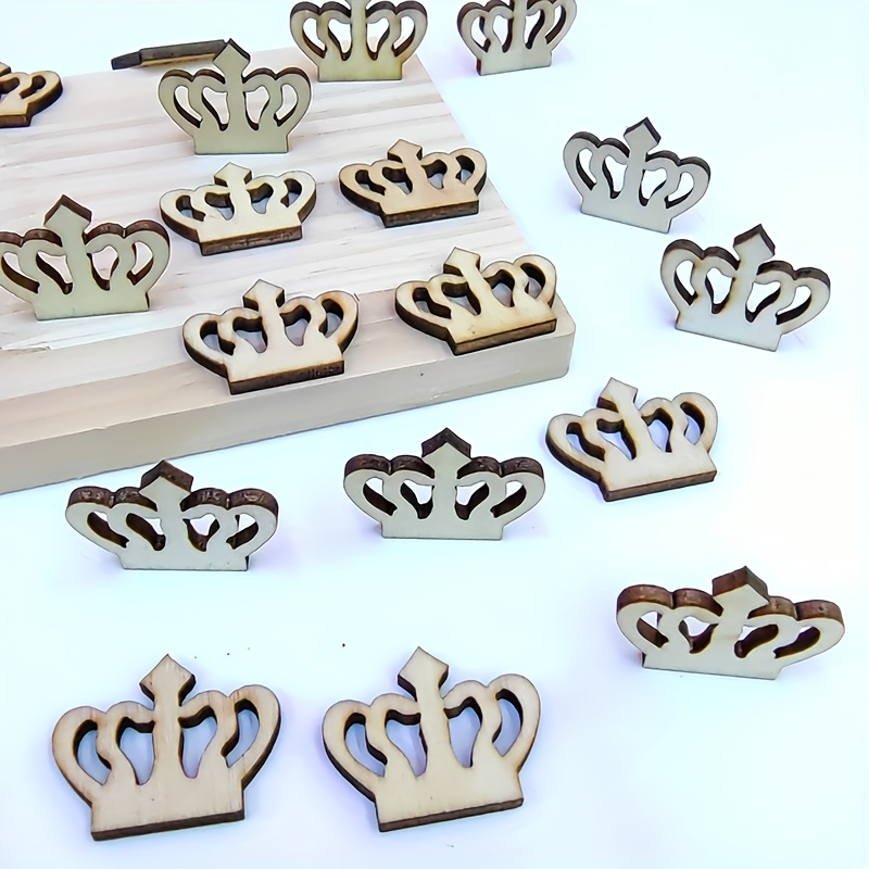 Crown Shape Wood Wood Diy Craft Wooden Pieces Crown - Temu