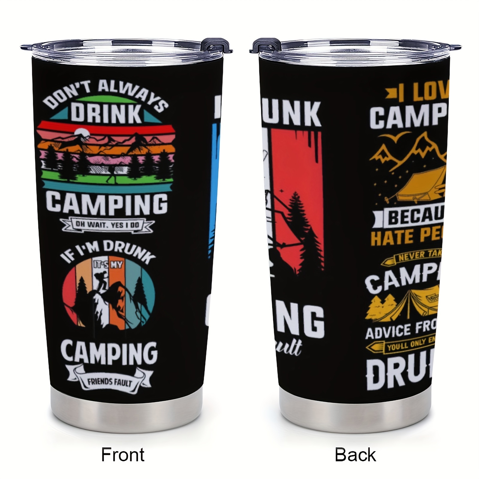 

1pc 20oz Unique Water Tumbler Cup, Outdoor Camping Print Insulated Travel Coffee Mug With Lid, Stainless Steel Double Wall Tumbler, Gifts For Lover