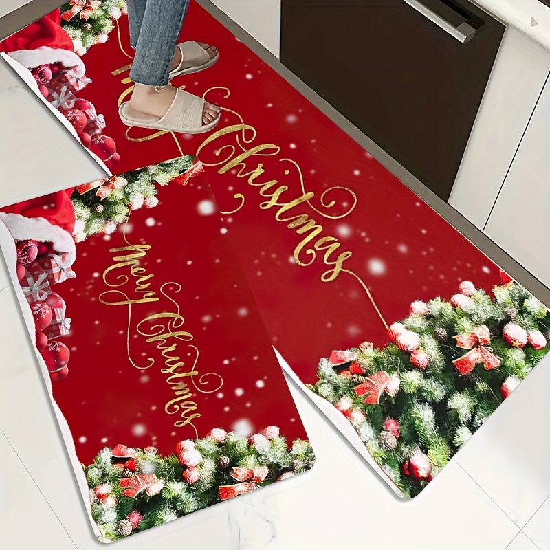 Christmas Tree Kitchen Rug Floor Mat Christmas Black And Red - Temu