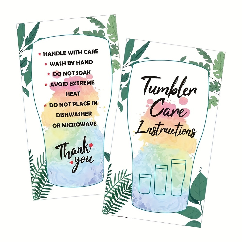  50 Cups Care Instructions Cards - Tumblers and Mugs
