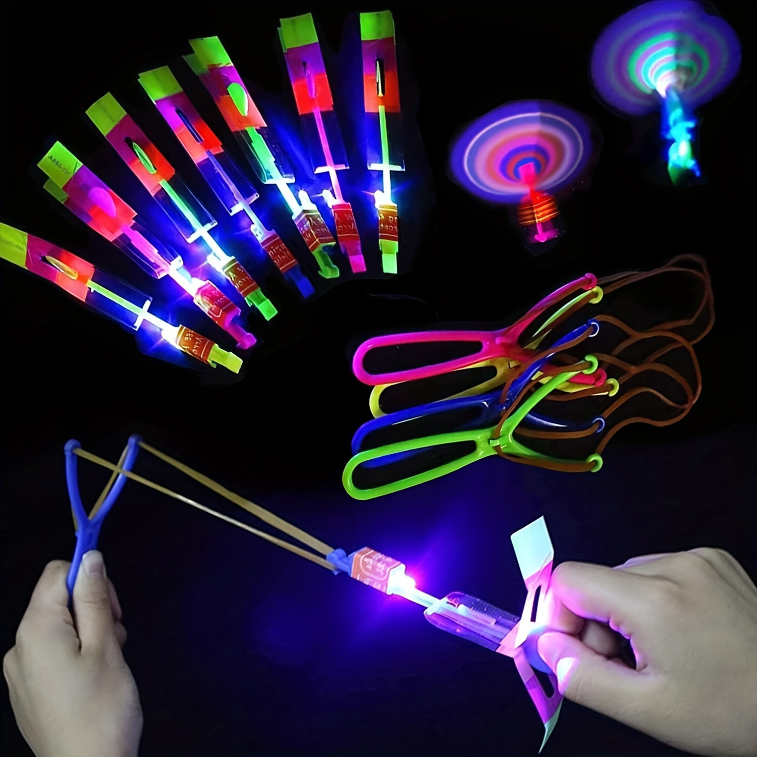 10pcs Amazing Led Light Arrow Rocket Helicopter Jouet volant Élastique  Powered Sling Shot