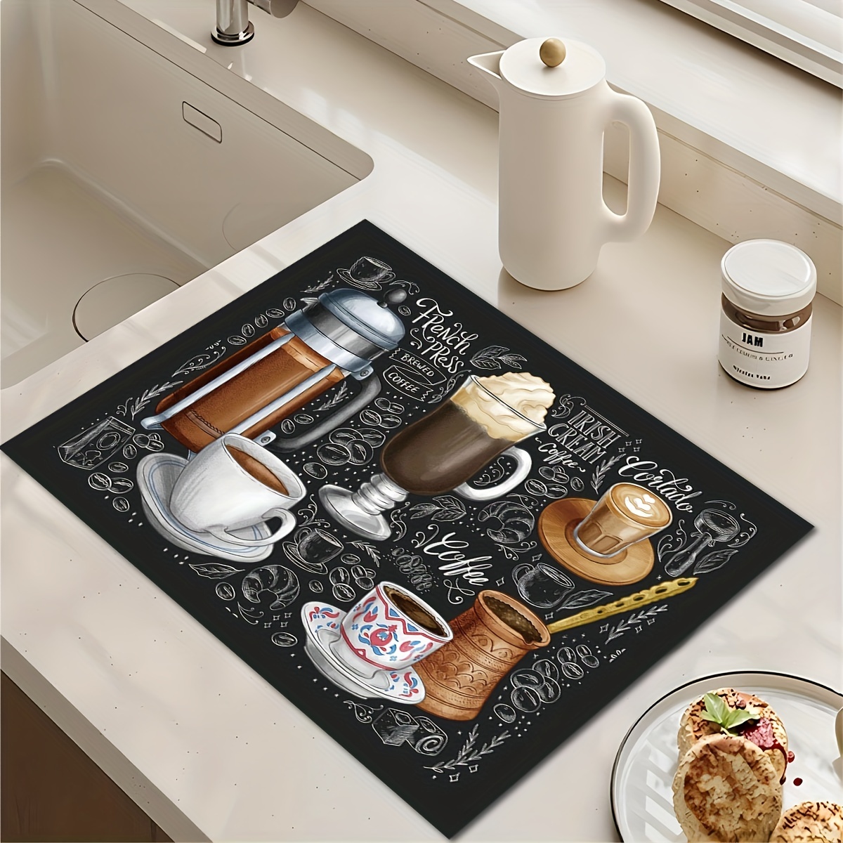 Retro Coffee Maker Mat Kitchen Counter Protector Rubber Absorbent