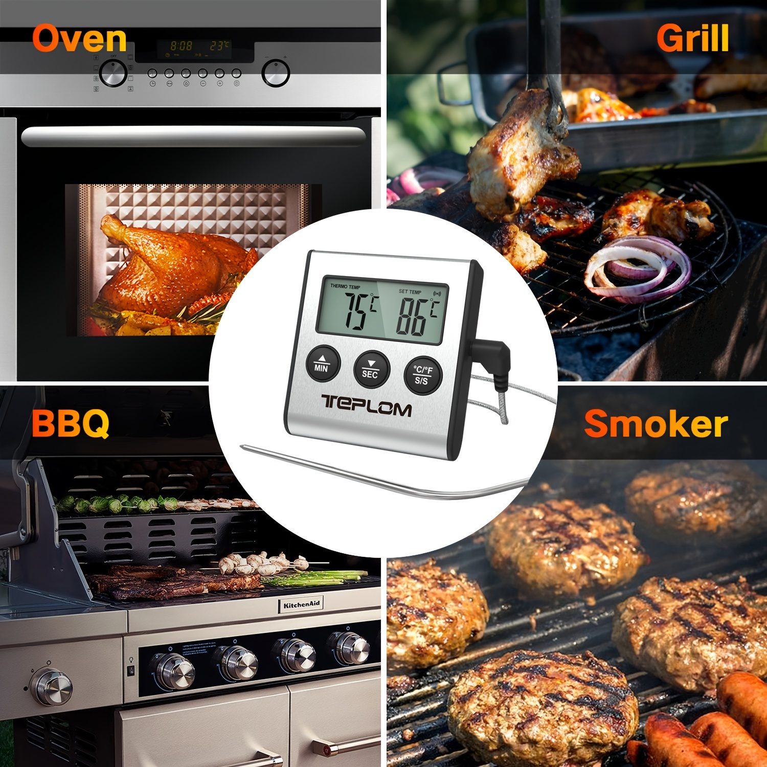 1pc Kitchen Cooking Thermometer Probe Meat Bbq Oven Temperature