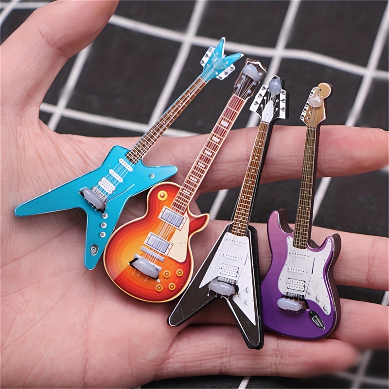 Réplique de guitare basse miniature rouge avec support et étui modèle  d'instrument ornements cadeau de Noël, guitare miniature