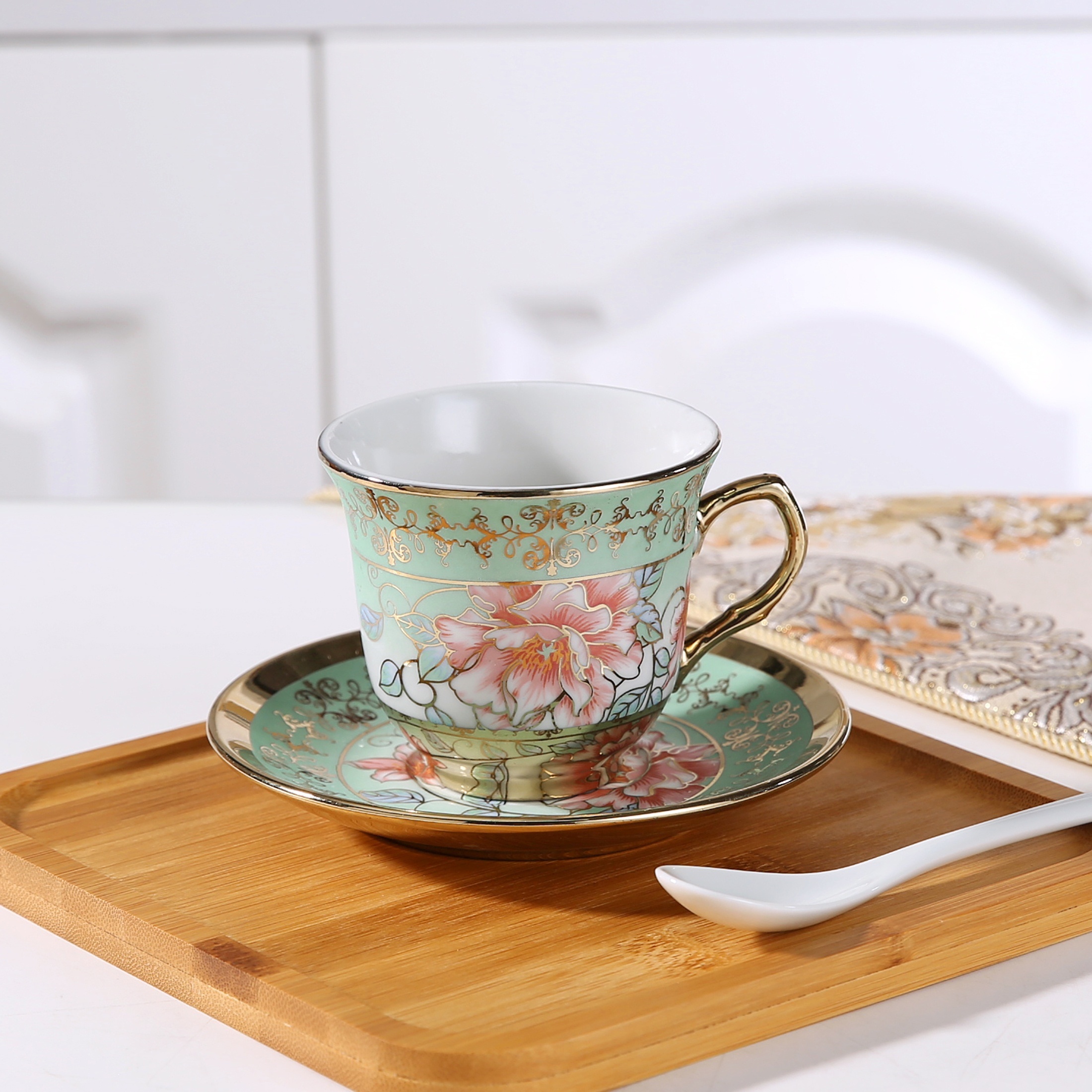 English Court Style Ceramic Cup And Pot Set Cup Plate French - Temu
