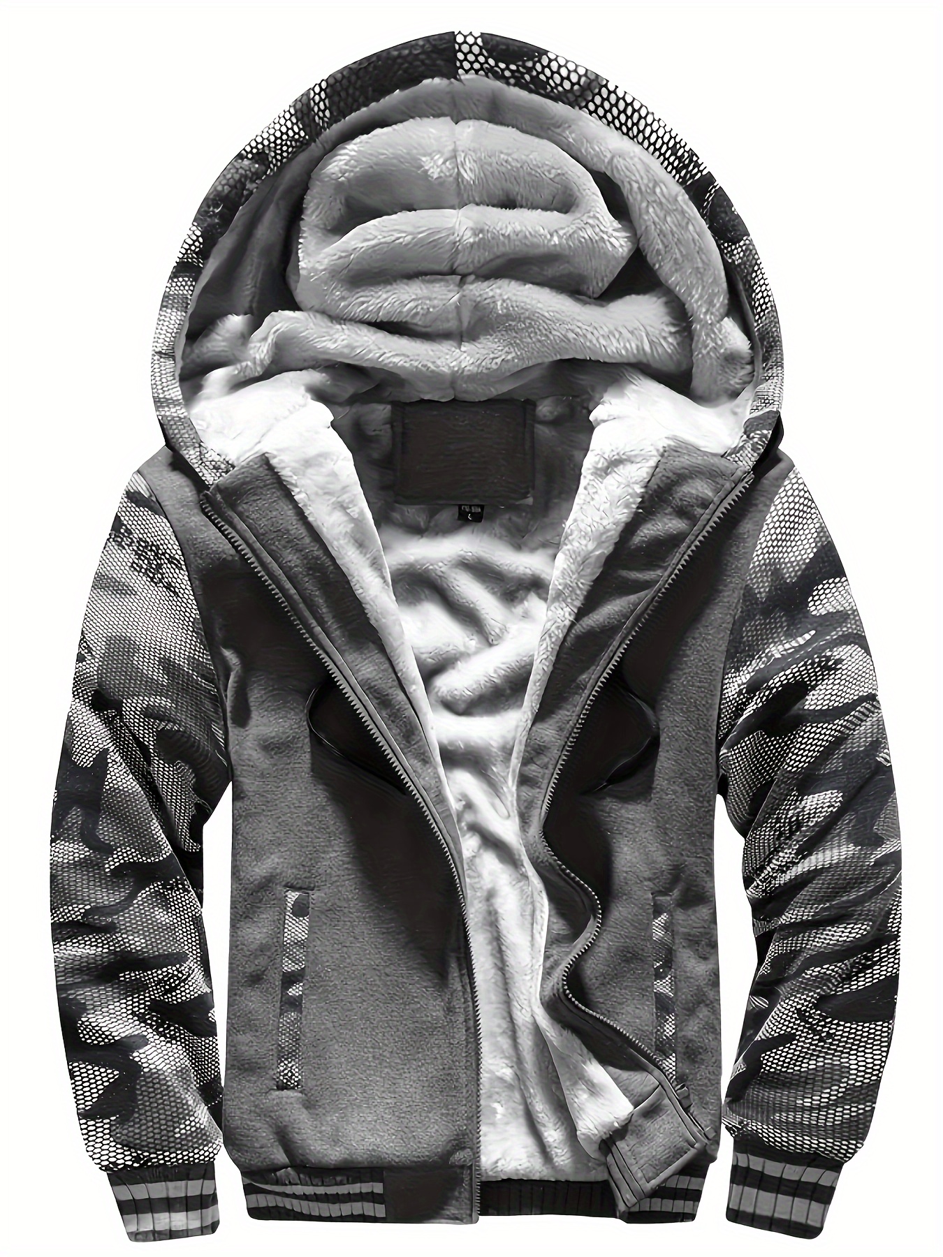 mens solid zip up plush fleece hooded jacket mens warm outwear for autumn and winter