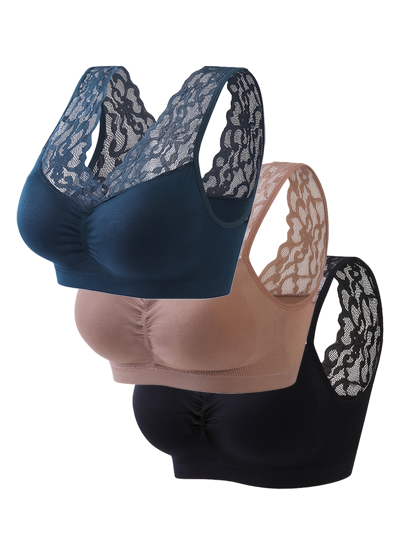 Contrast Lace Push Bra Comfy Breathable Full Coverage - Temu