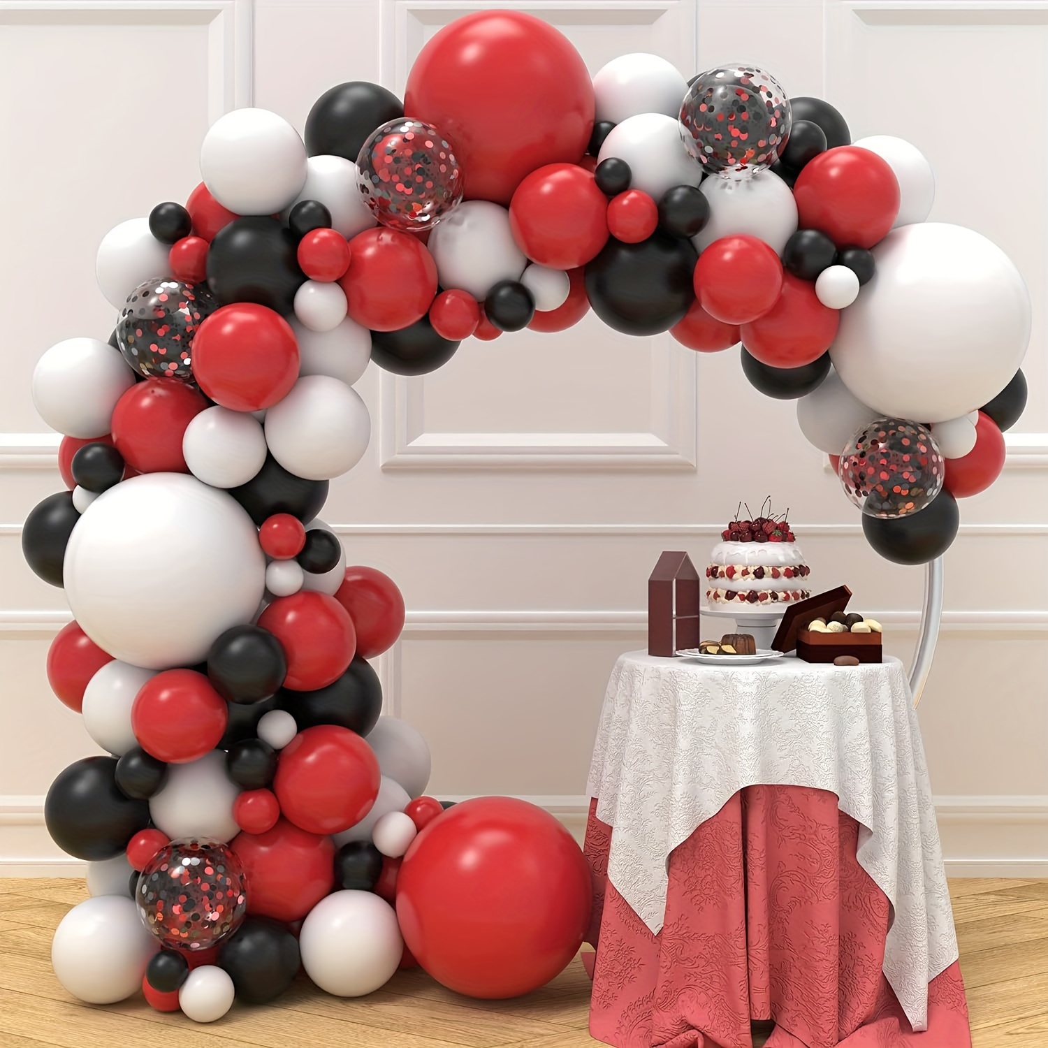 Black Red White Confetti Latex Balloons Black White Red - Temu