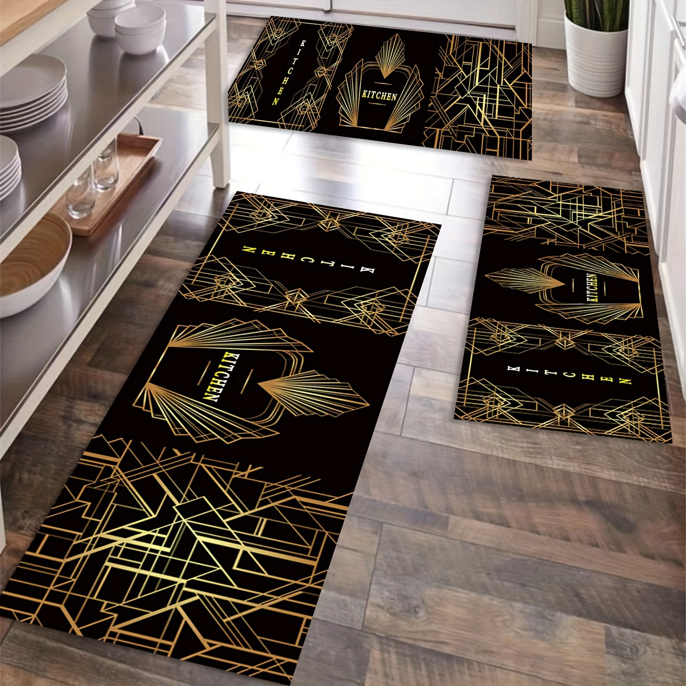 60*90CM Wood Grain Floor Mat Carpet Bedroom Rug Kitchen Non-slip