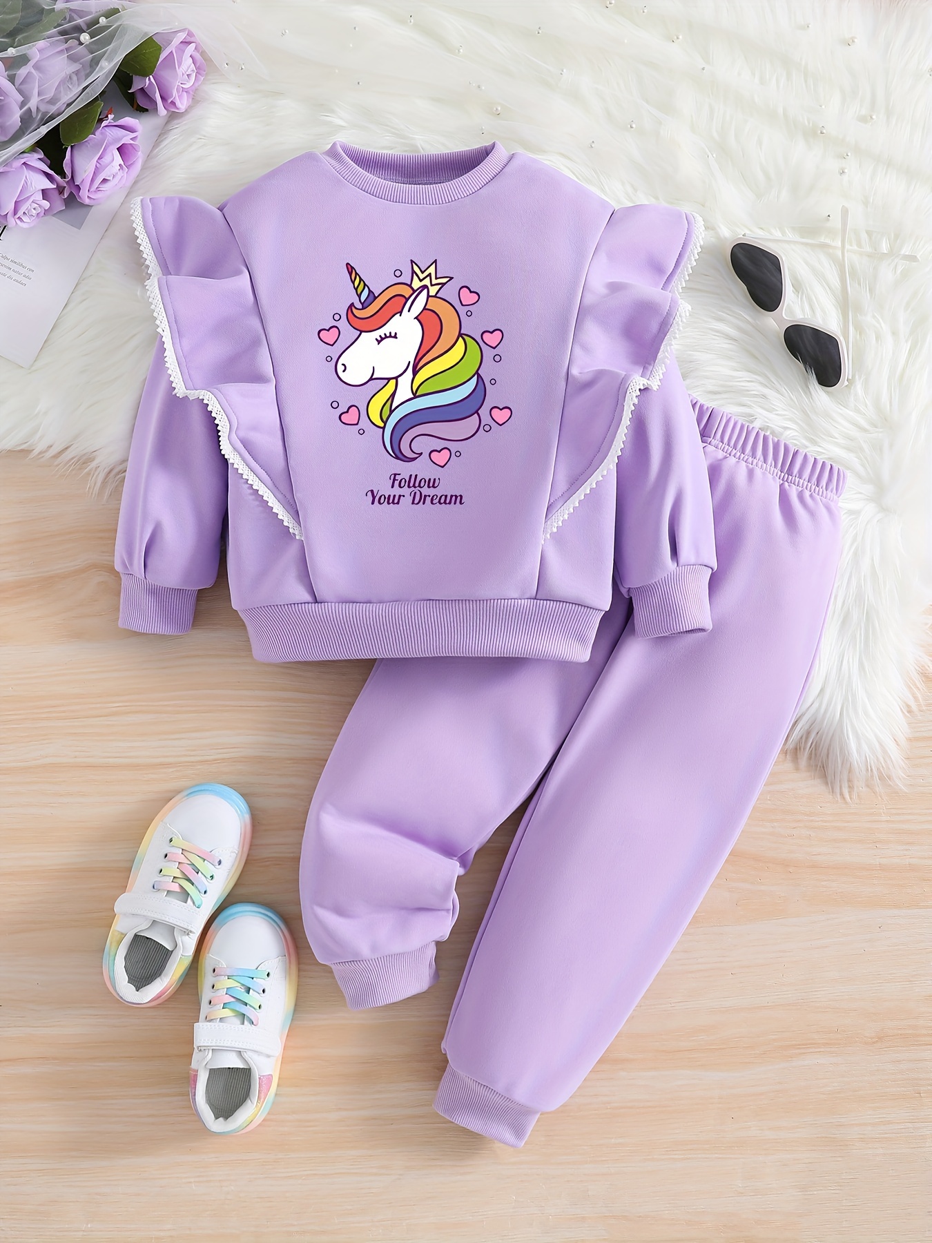 Toddler Girls Cartoon Unicorn Print Outfits Pullover + - Temu Philippines