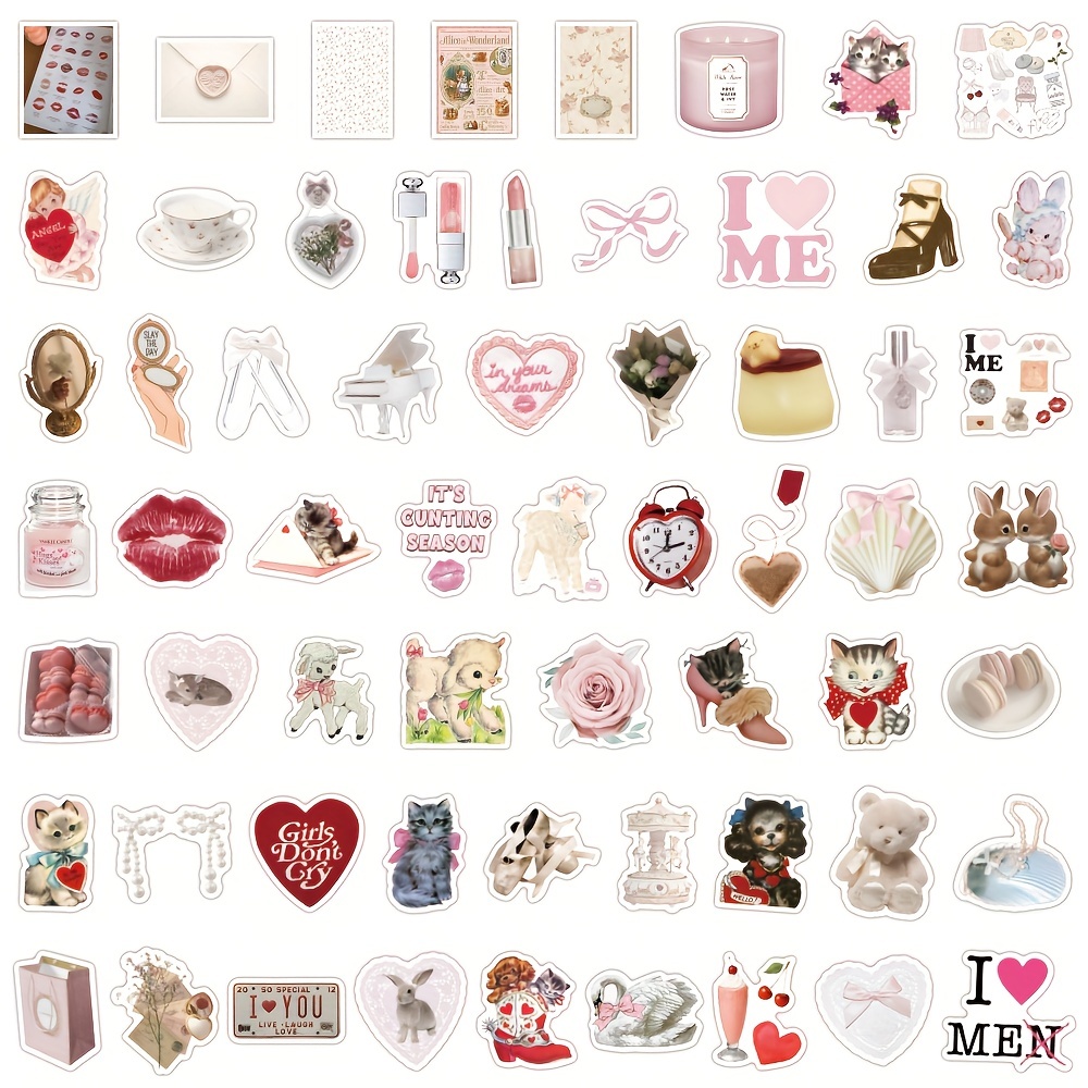 60pcs Coquette Stickers, Aesthetic Small Waterproof Coquette Pink Stickers  For Phone Cases, Laptop, Coquette Room Decor Vintage, Coquette Accessories