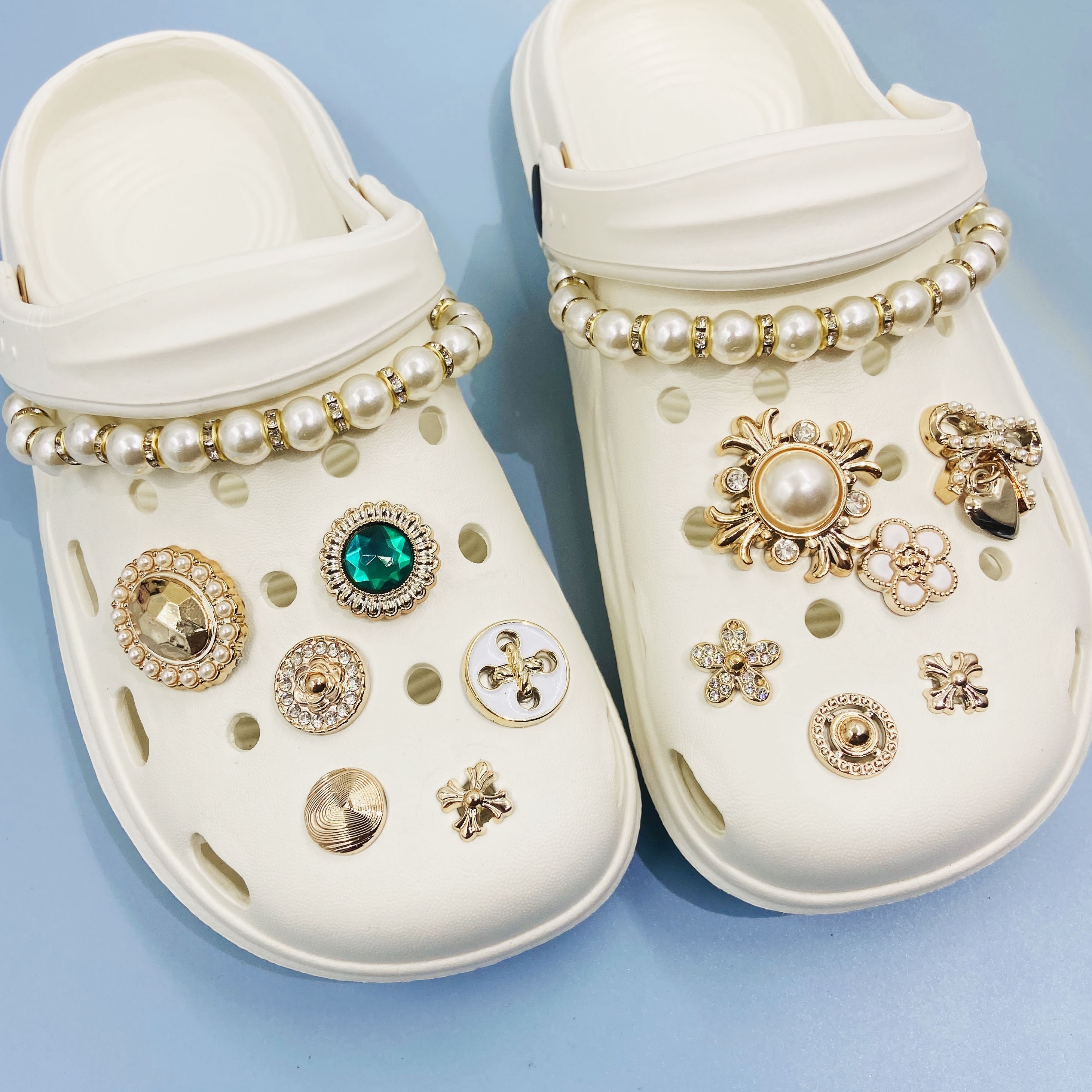 Bling Shoe Charms For Women Gift, Elegant Faux Pearl Gemstone Shoe