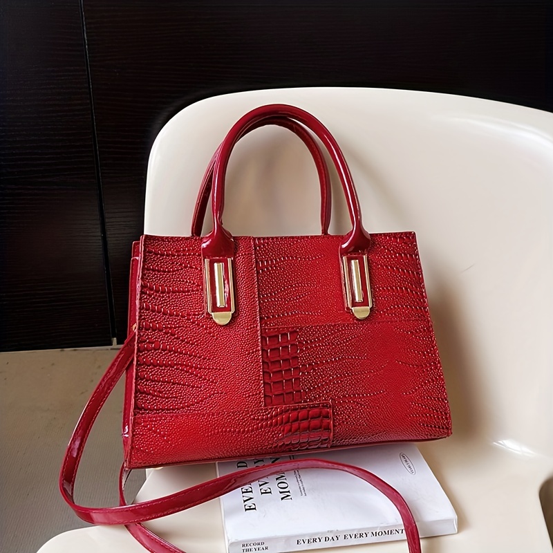 Red Croc Print Shopper Bag / Red Croc Bag / Red Shoulder Bag