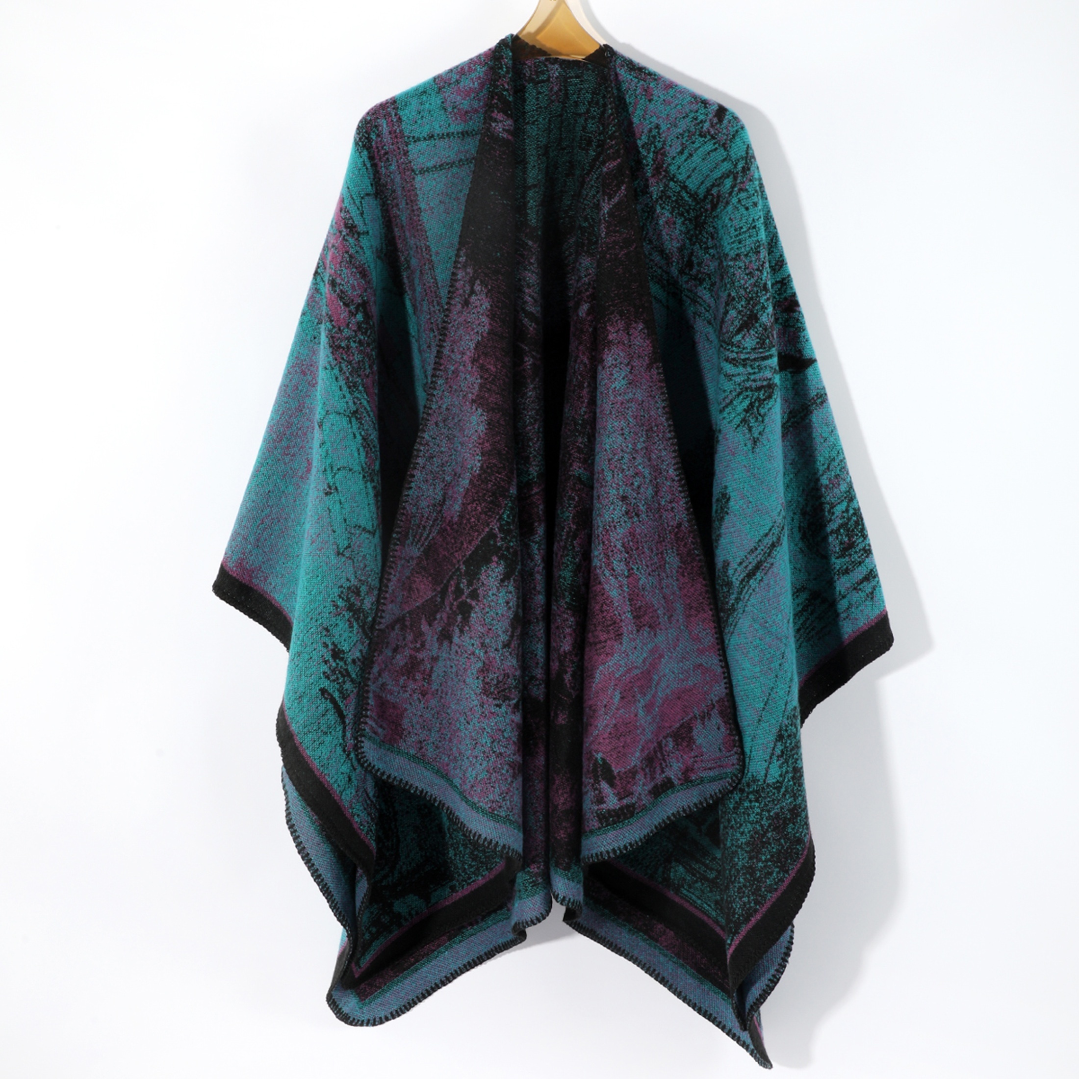 Image of 1pc Unisex Artistic Vintage Autumn/winter Color-block Printed Irregular Pattern Bohemian Style Warm Outerwear Shawl Cape