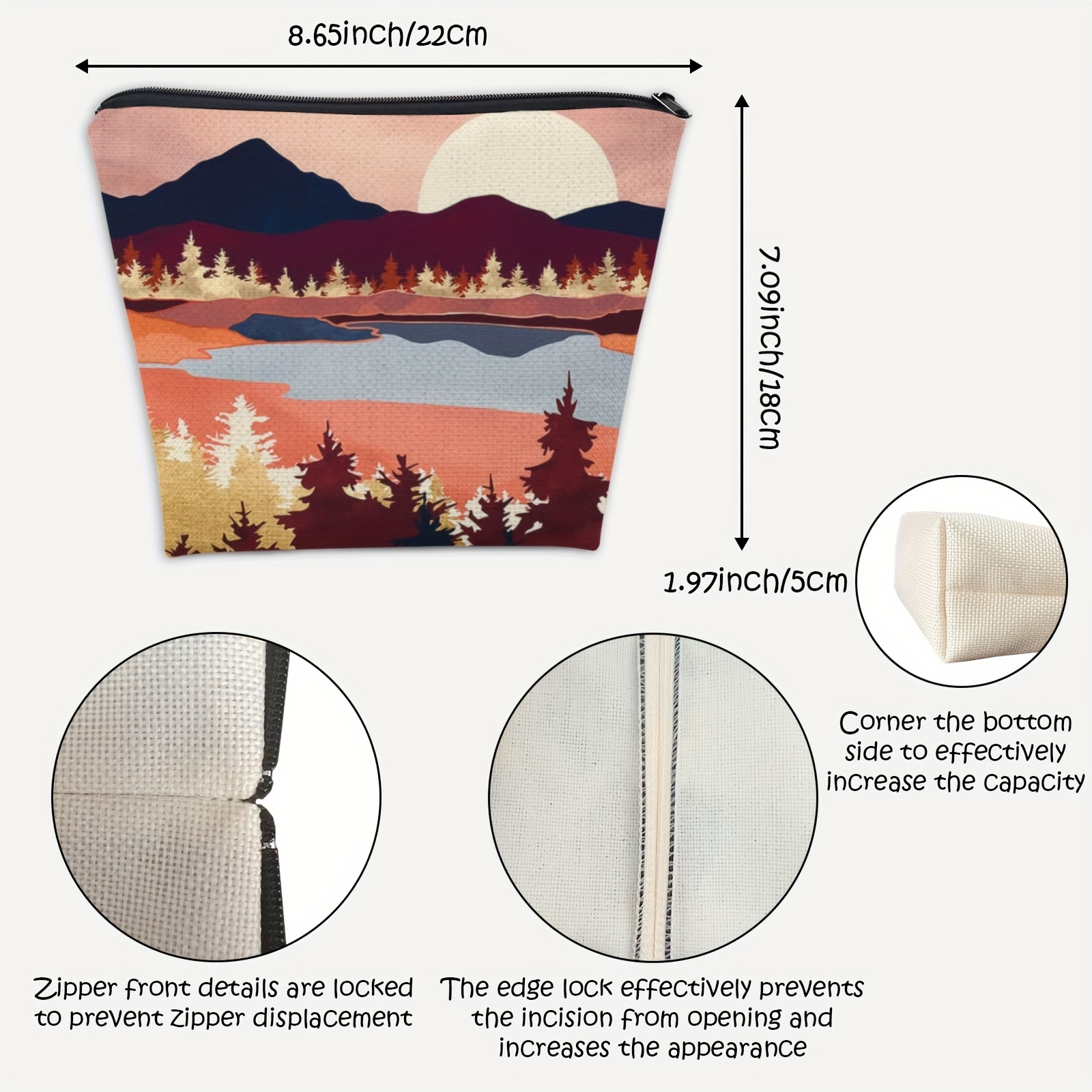Mountain Sun Print Makeup Bag Cute Toiletry Bag For Purse Cosmetic Bag For  Women Girls Gift Zipper Travel Toiletry Pouch